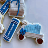 Pull cart full of books stamp and cutter