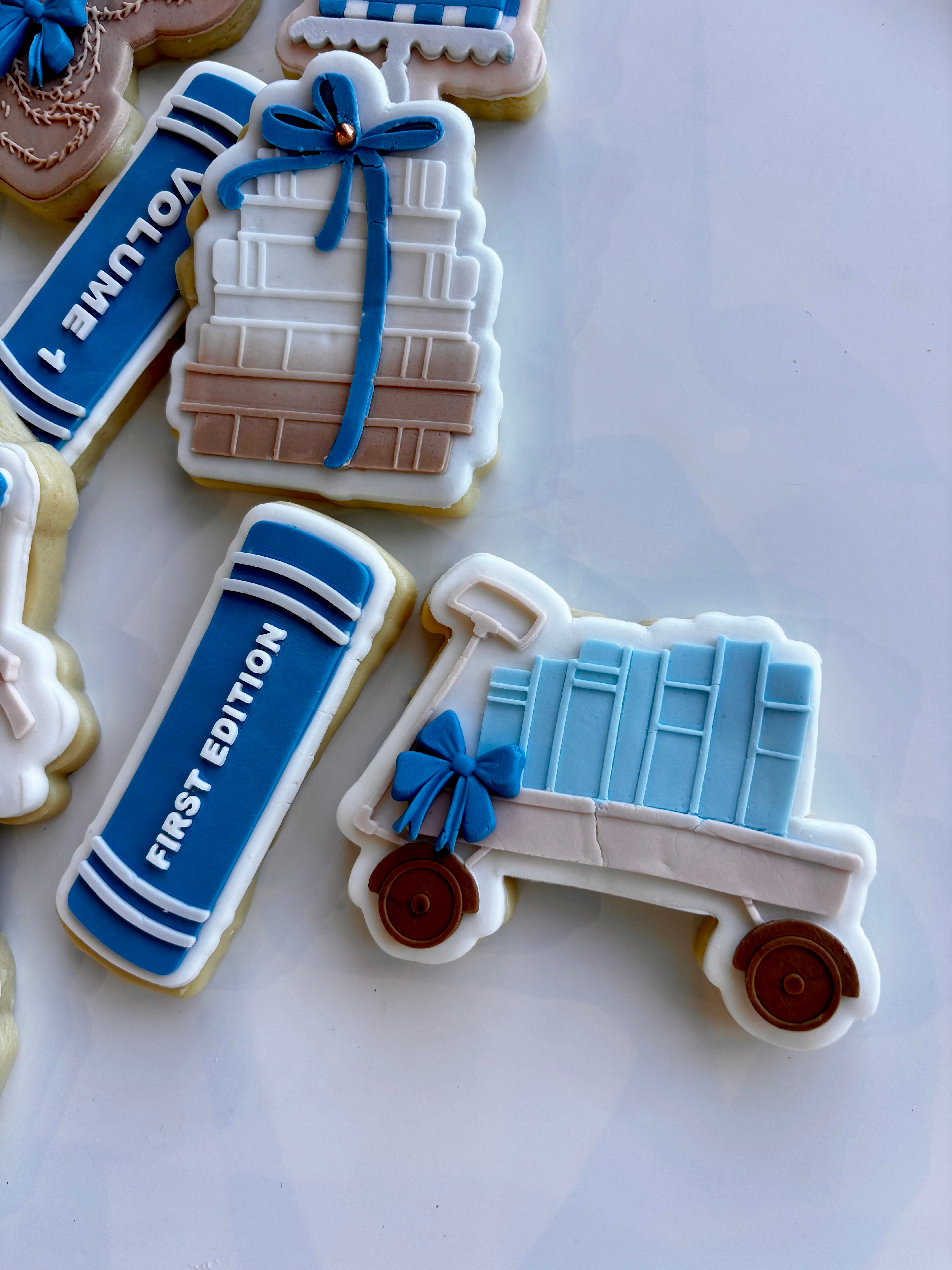 Pull cart full of books stamp and cutter