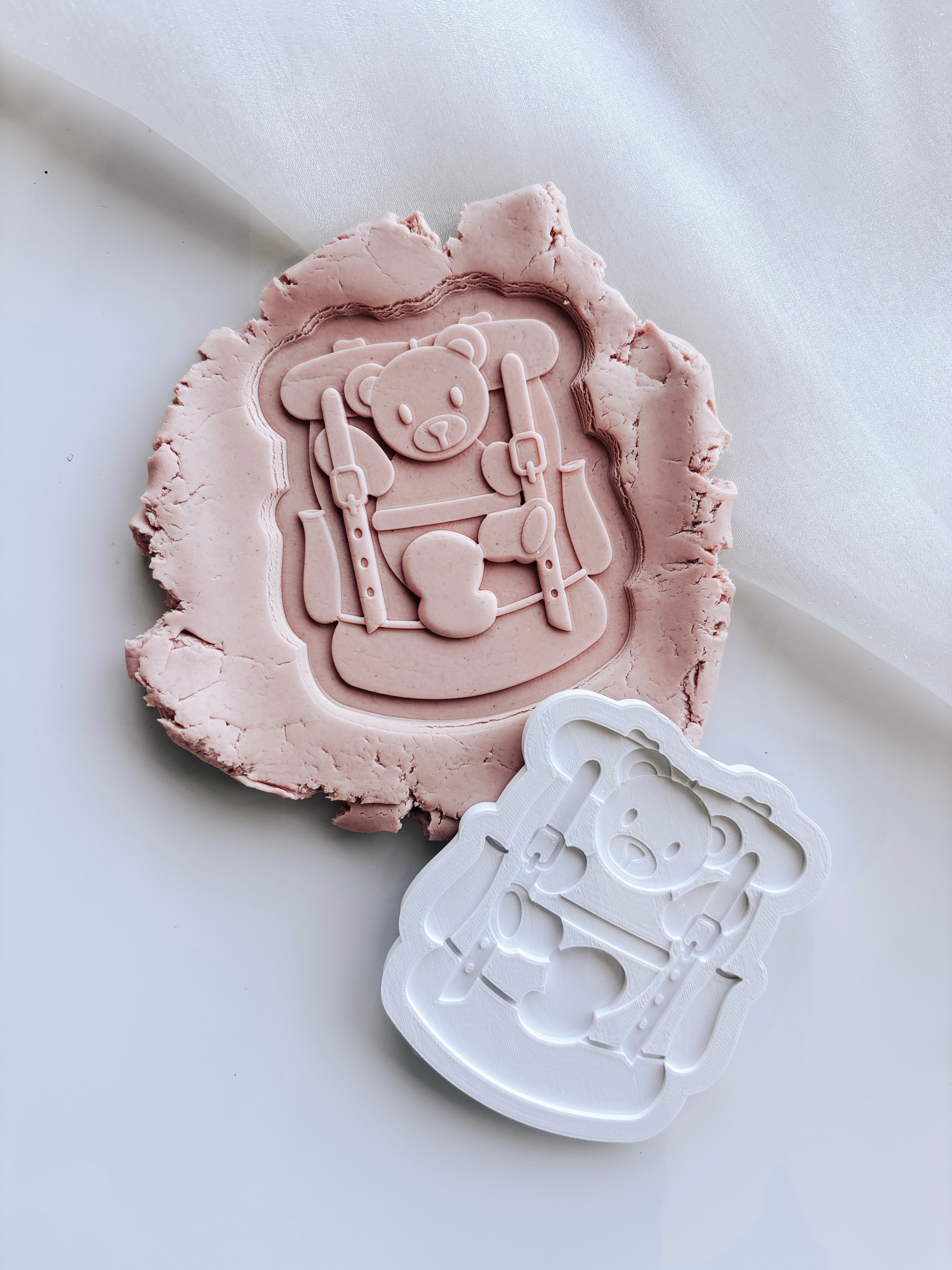 Little bear in explorers back pack stamp and cutter