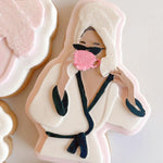 Mum (woman) in robe drinking coffee debosser and cutter