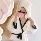 Mum (woman) in robe drinking coffee debosser and cutter