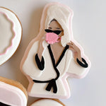 Mum (woman) in robe drinking coffee debosser and cutter