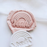Stepped “YEAH” font with rainbow stamp & cutter