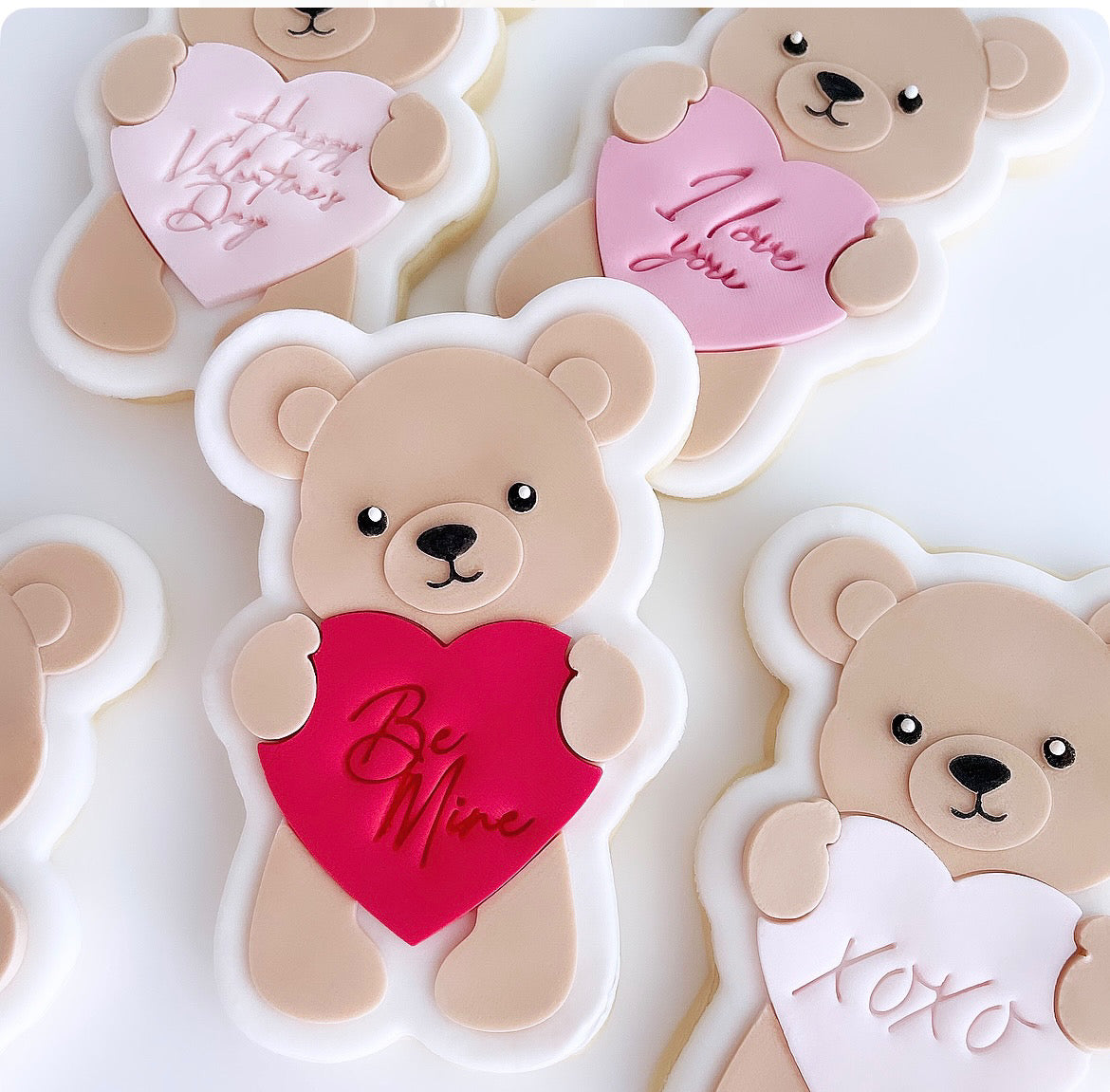 Sweet bear hugging heart with mini embosser set of 5 stamp and cutter