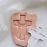Cross with wood grain and draped linen stamp and cutter