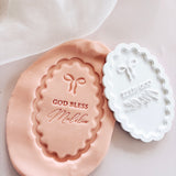 God bless scalloped oval personalisd debosser and cutter