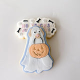 Ghost dog with pumpkin treat bag and outfit stamp and cutter