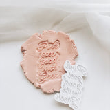 Pink goes well with green font stamp and cutter