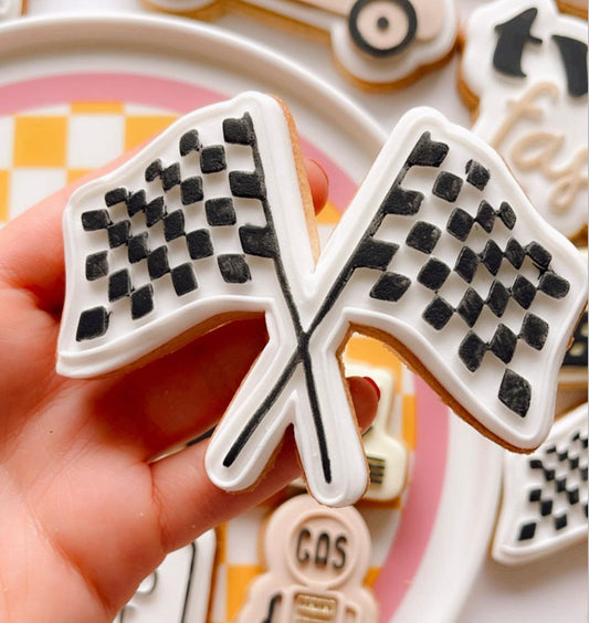 Racing Checkered flags cookie stamp and cutter