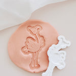 Dancing flamingo with party hat debosser and cutter