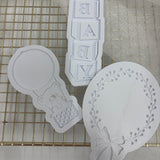 Odd Bunch- bear in hot air balloon, baby block & oval with bow