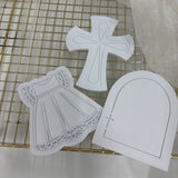 Odd Bunch- christening dress, cross with inlay & baptism ach with cross