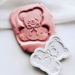 Sweet sitting bear with bow string stamp & cutter
