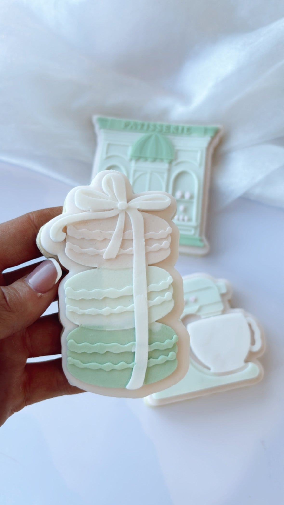 Stacked macaron with beautiful bow debosser and cutter