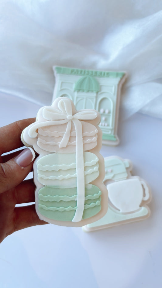 Stacked macaron with beautiful bow debosser and cutter