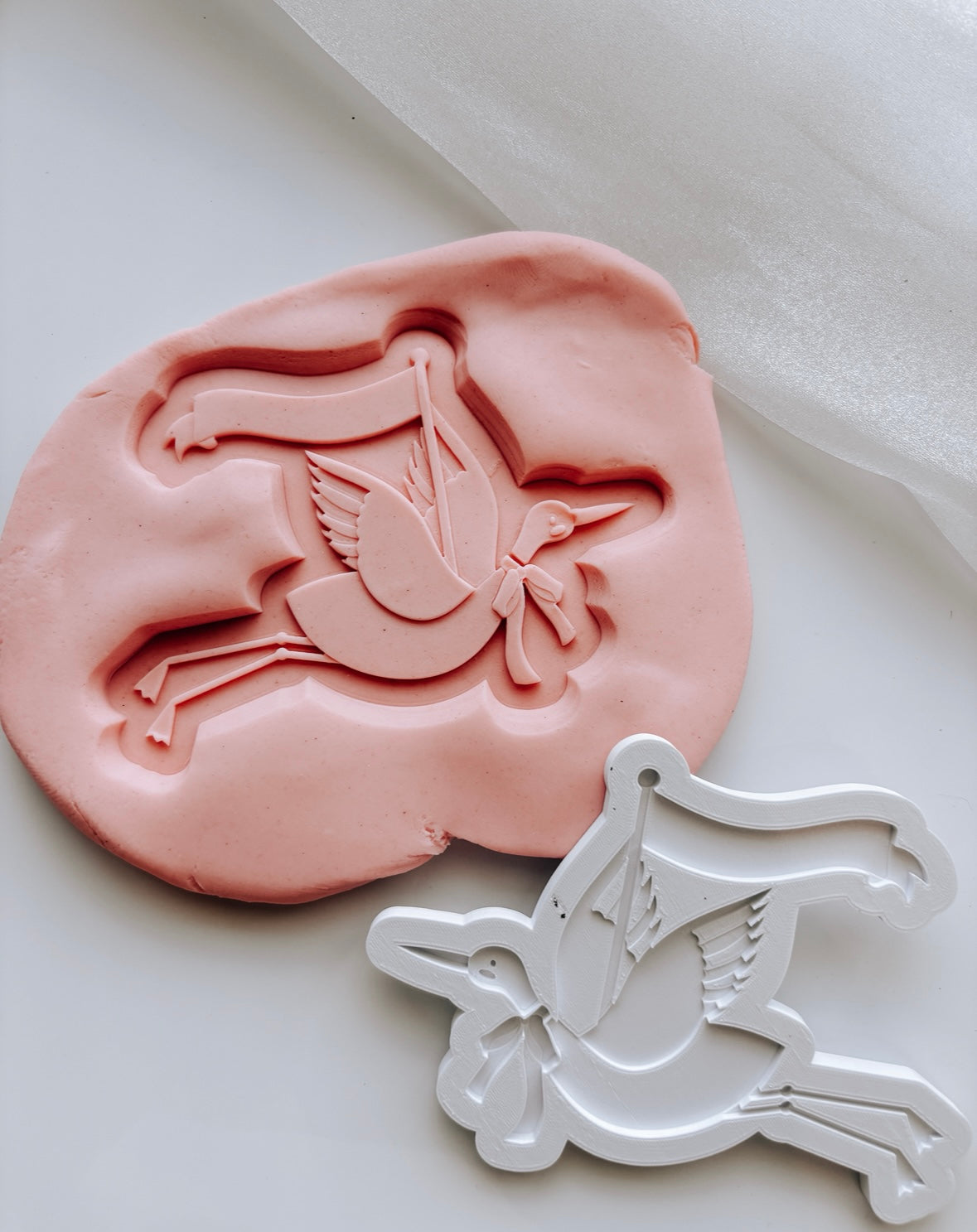 Flying stork with “welcome baby” banner stamp and cutter