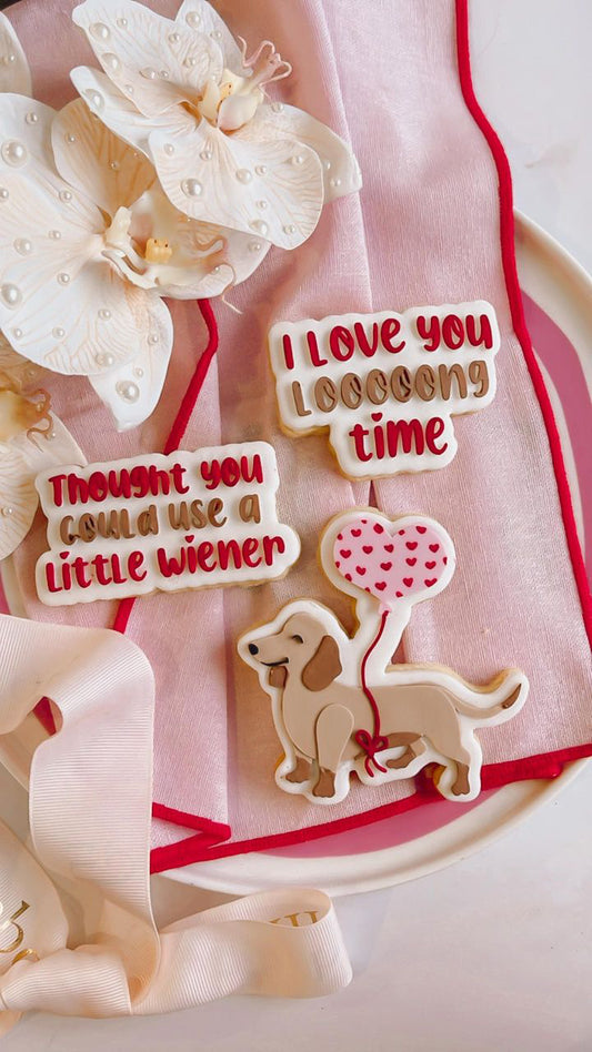 Dachshund with heart balloon debosser and cutter