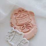 Vintage single tier cake with cream and cherries stamp and cutter