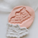 Double retro roller skates debosser stamp and cutter