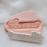 Floral “Just Married” debosser and cutter