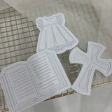 Odd Bunch- christening dress, cross inlay & christening scripture (Feminine version)