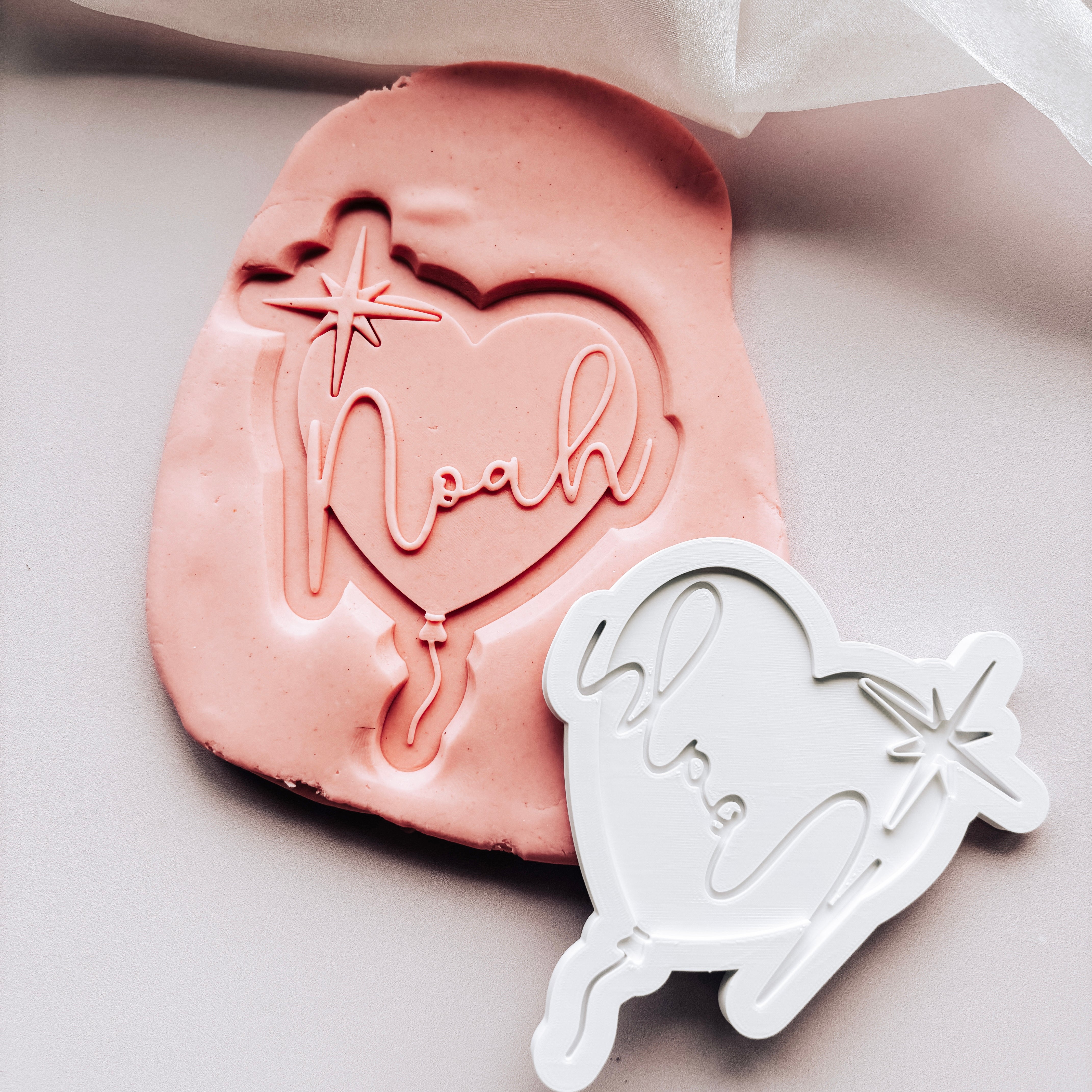 Customisable name on heart balloon First heavenly birthday stamp and cutter