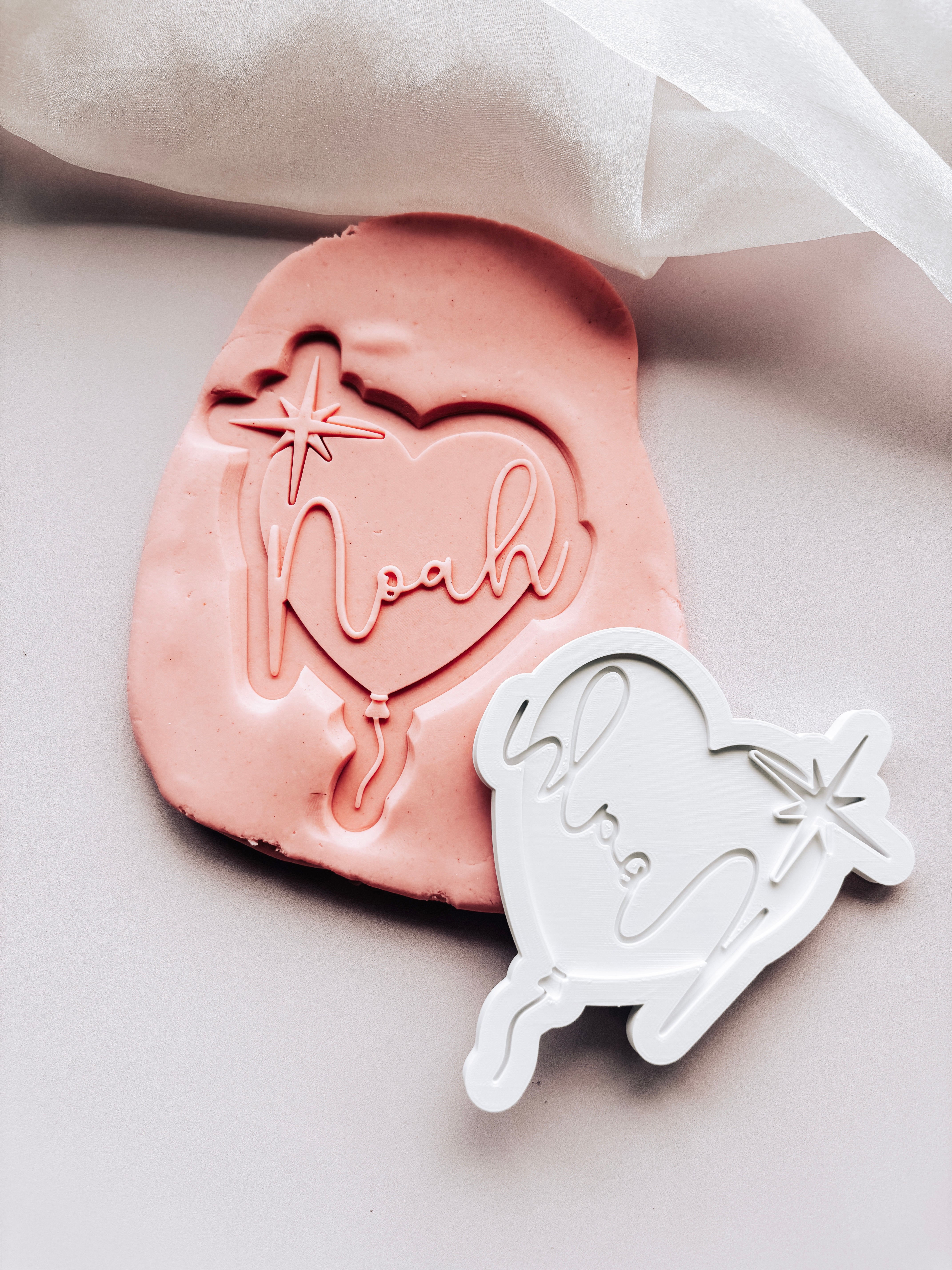 Customisable name on heart balloon First heavenly birthday stamp and cutter
