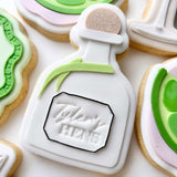 Tequila Patron bottle with customisable label stamp and cutters set