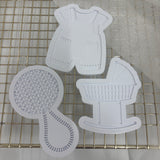 Odd Bunch-rattan rattle, overalls & rocking cot