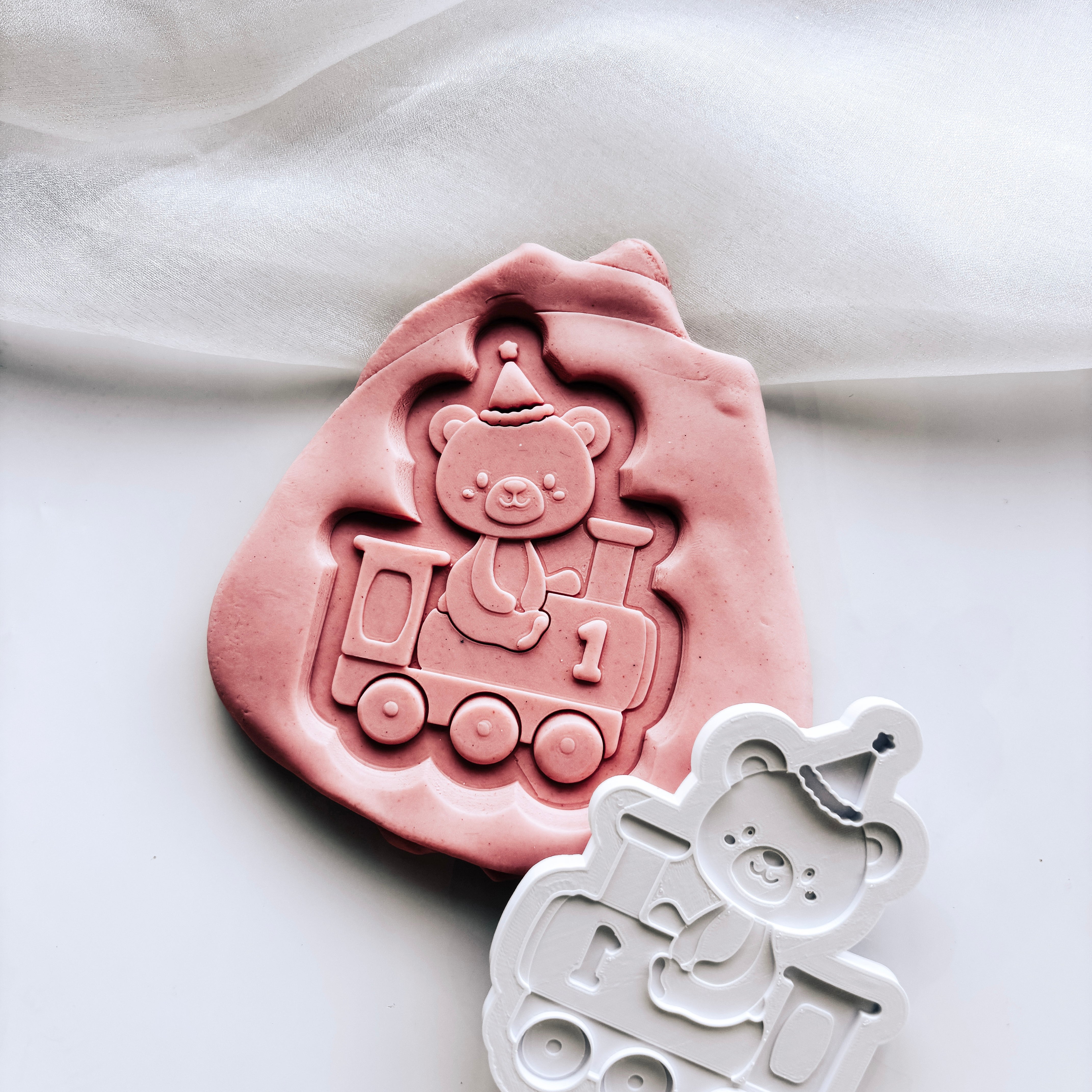 Cute bear in train stamp & cutter