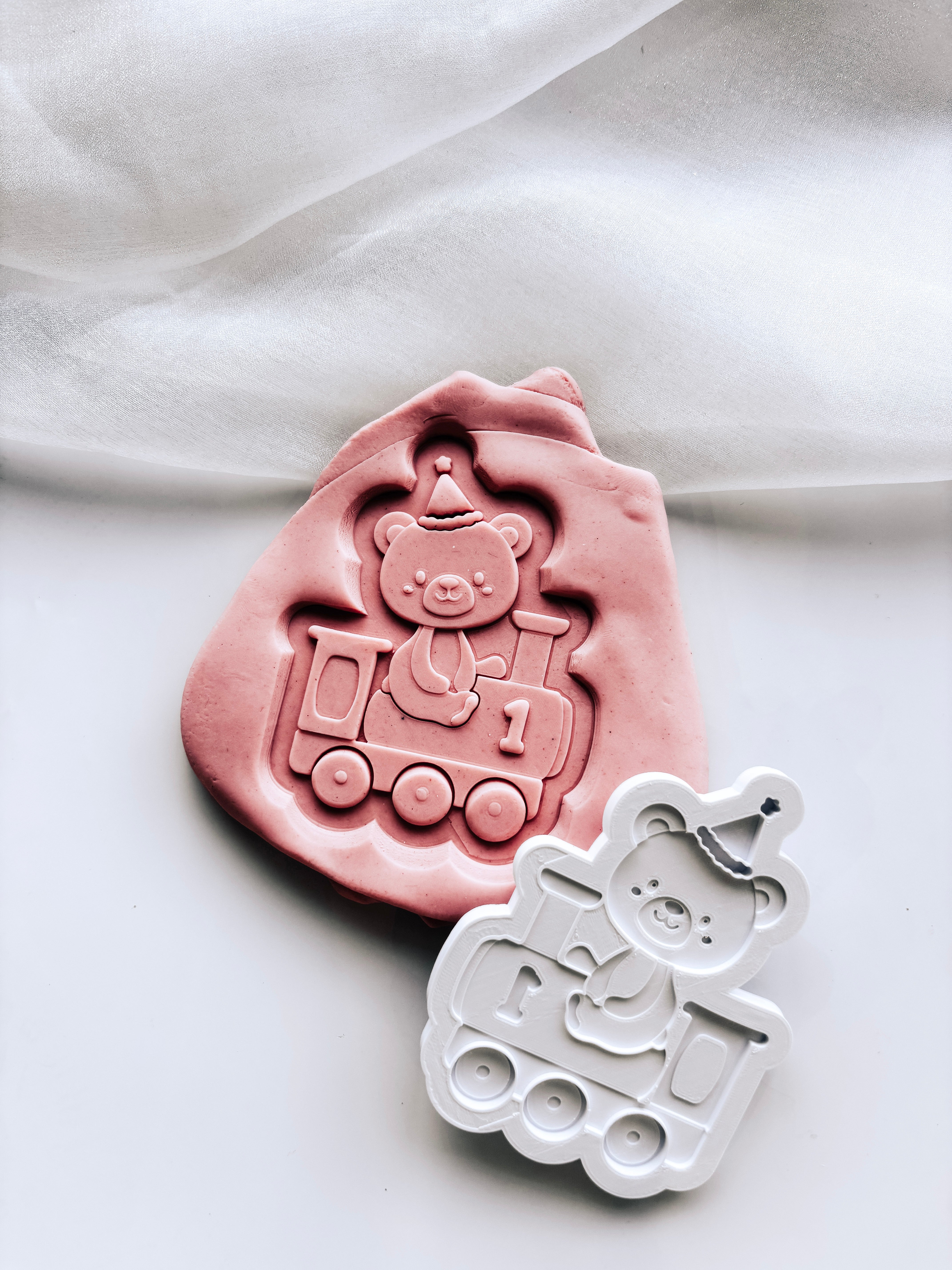 Cute bear in train stamp & cutter
