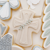Elegant cross with foliage cookie stamp and cutter