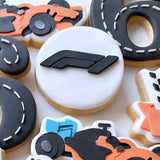 Grand Prix themed round cookie stamp and cutter