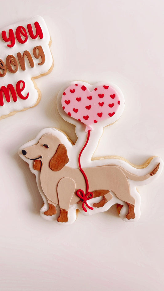 Dachshund with heart balloon debosser and cutter