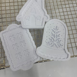 Odd Bunch- gingerbread tray, a frame house & detail snowglobe