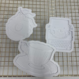 Odd Bunch-beehive, tea cup & typewriter
