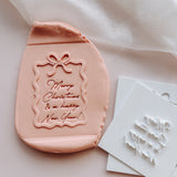 Christmas bow & ribbon border frame BLANK with matching mini embossers debosser stamp and cutter