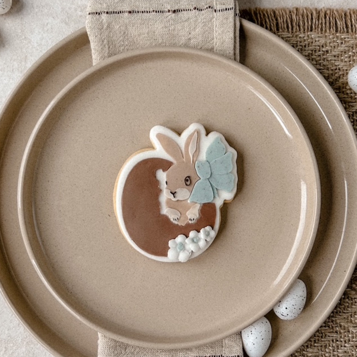 Elegant bunny with bow in egg stamp and cutter