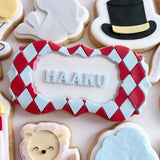 Simple personalised circus themed name plate stamp only (cutter sold separately)