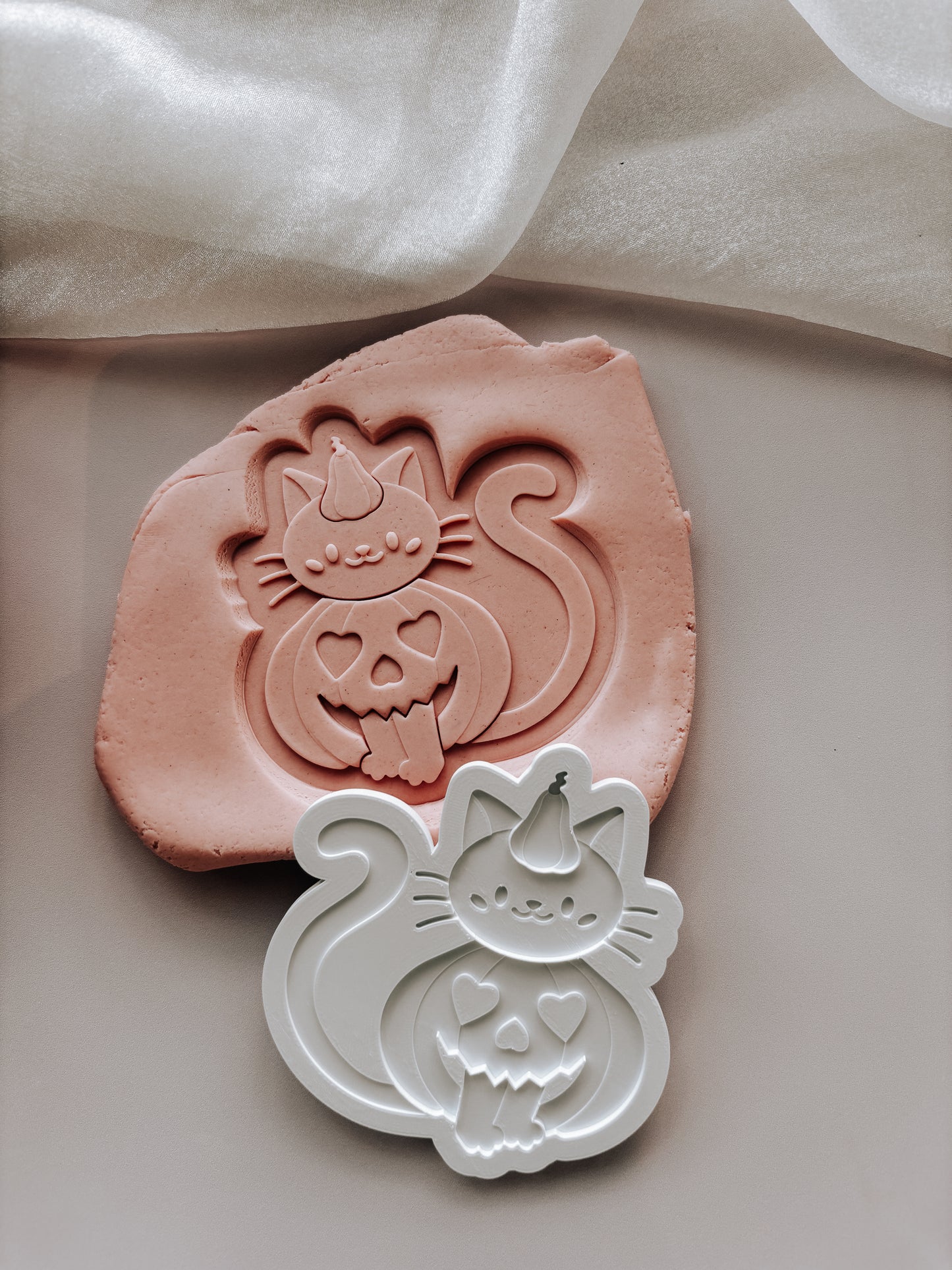 Cute cat in pumpkin outfit stamp and cutter