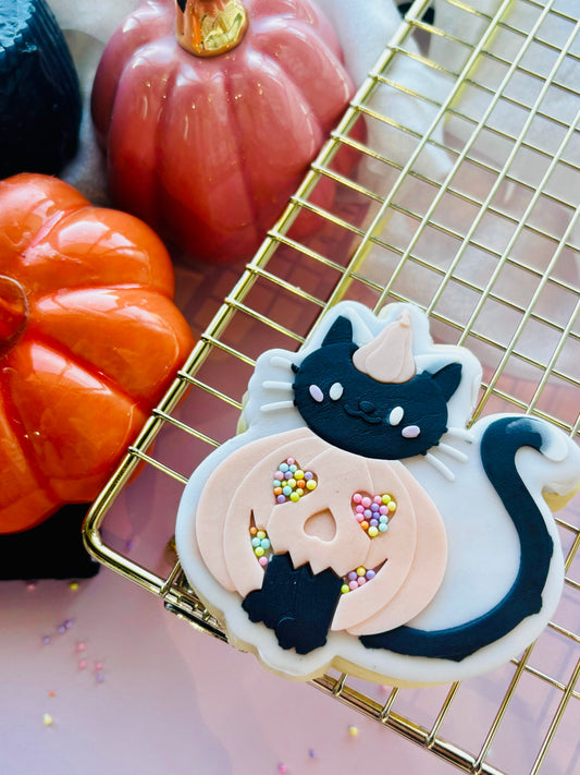 Cute cat in pumpkin outfit stamp and cutter