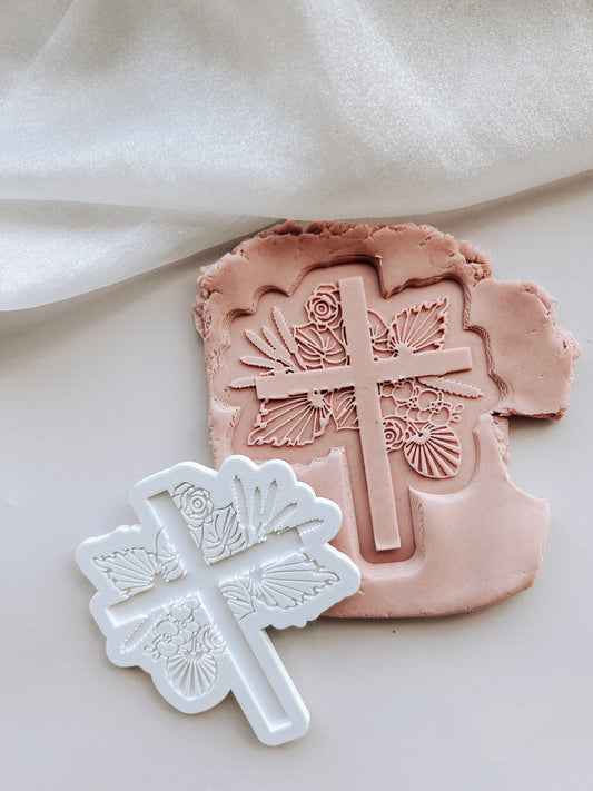 Dried floral cross shaped debosser and cutter