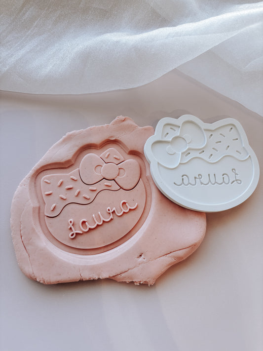 Personalised Hello Kitty name on head with sprinkle details stamp and cutter