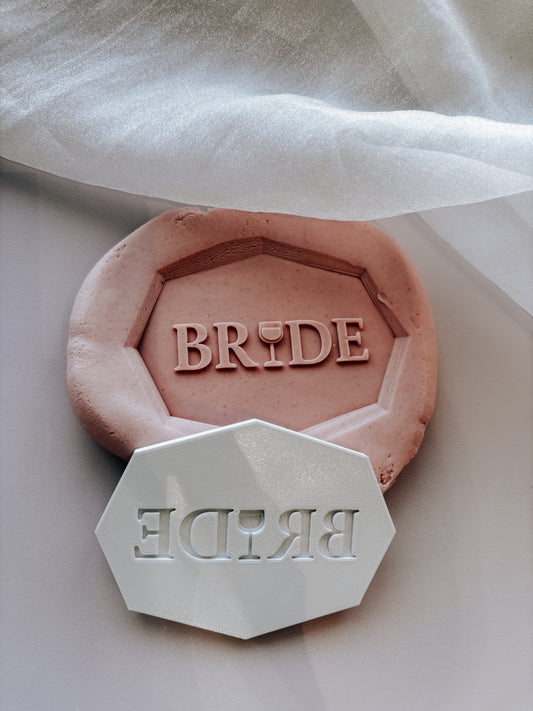 BRIDE with little wine glass detail stamp and cutter