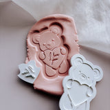 Sweet bear hugging heart with mini embosser set of 5 stamp and cutter