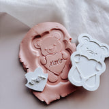 Sweet bear hugging heart with mini embosser set of 5 stamp and cutter