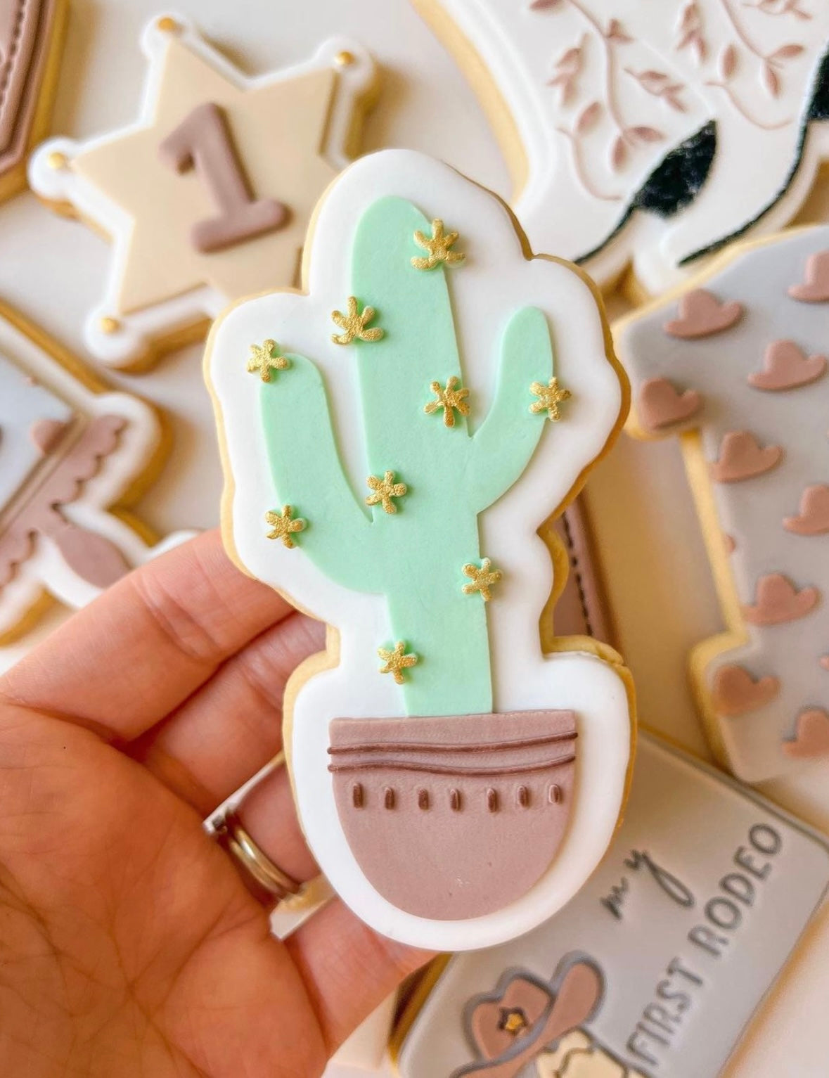 Western themed cactus in pot debosser and cutter