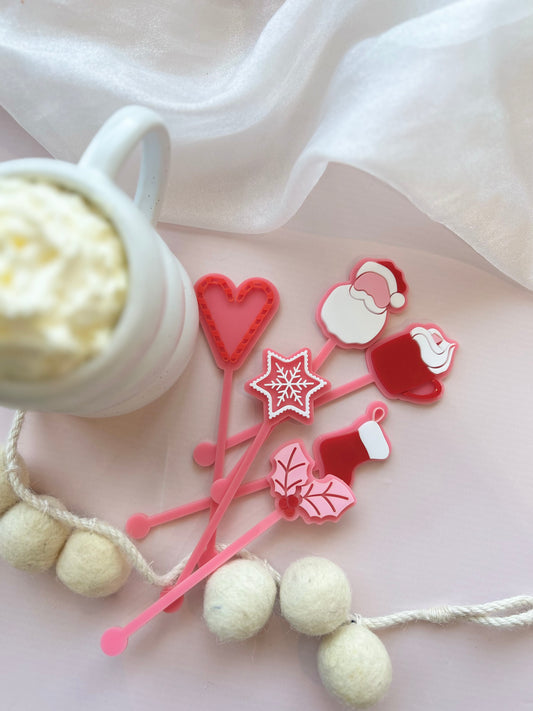 Pinkmas Cocktail or Hot Cocoa drink stirrers set of 6