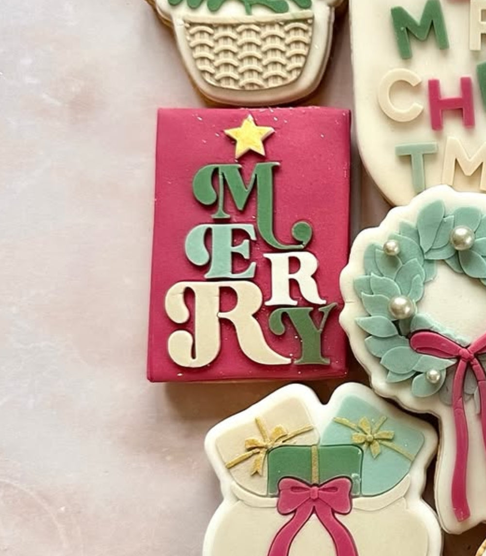 Abstract MERRY on rectangle plate stamp and cutter– Boss Embossers