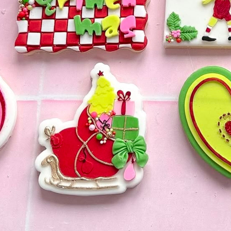 Sleigh with wonky tree and presents stamp and cutter